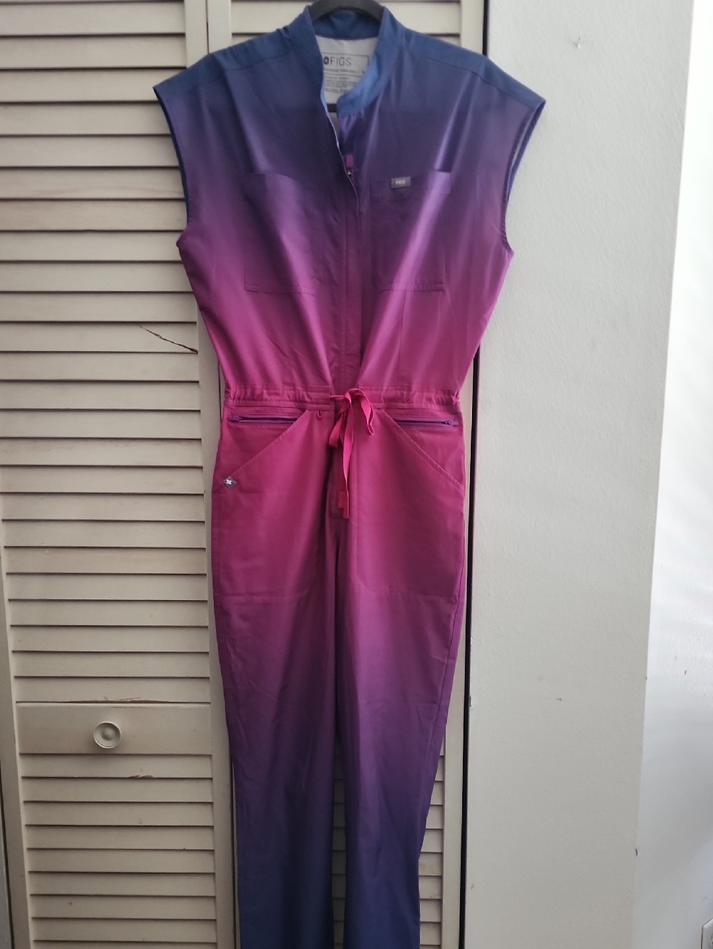 FIGS Ombre Zip-Front Scrub Jumpsuit in Fuchsia to Navy LIMITED EDITION IN A SMAL